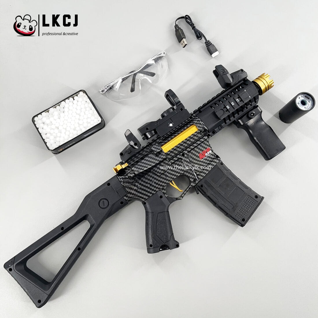 Carbon Fiber Gold Embellished ARP556 Gel Blaster