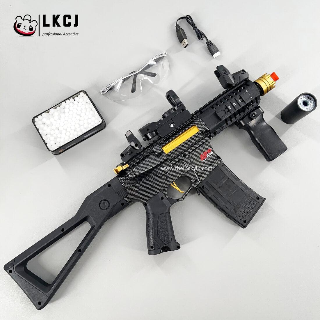 Carbon Fiber Gold Embellished ARP556 Gel Blaster