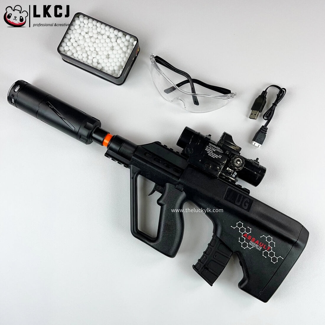 Mini Aug Gel Blaster With 7 Colors of Lighted Silencer Recommended Age Range: 10-15 Years
