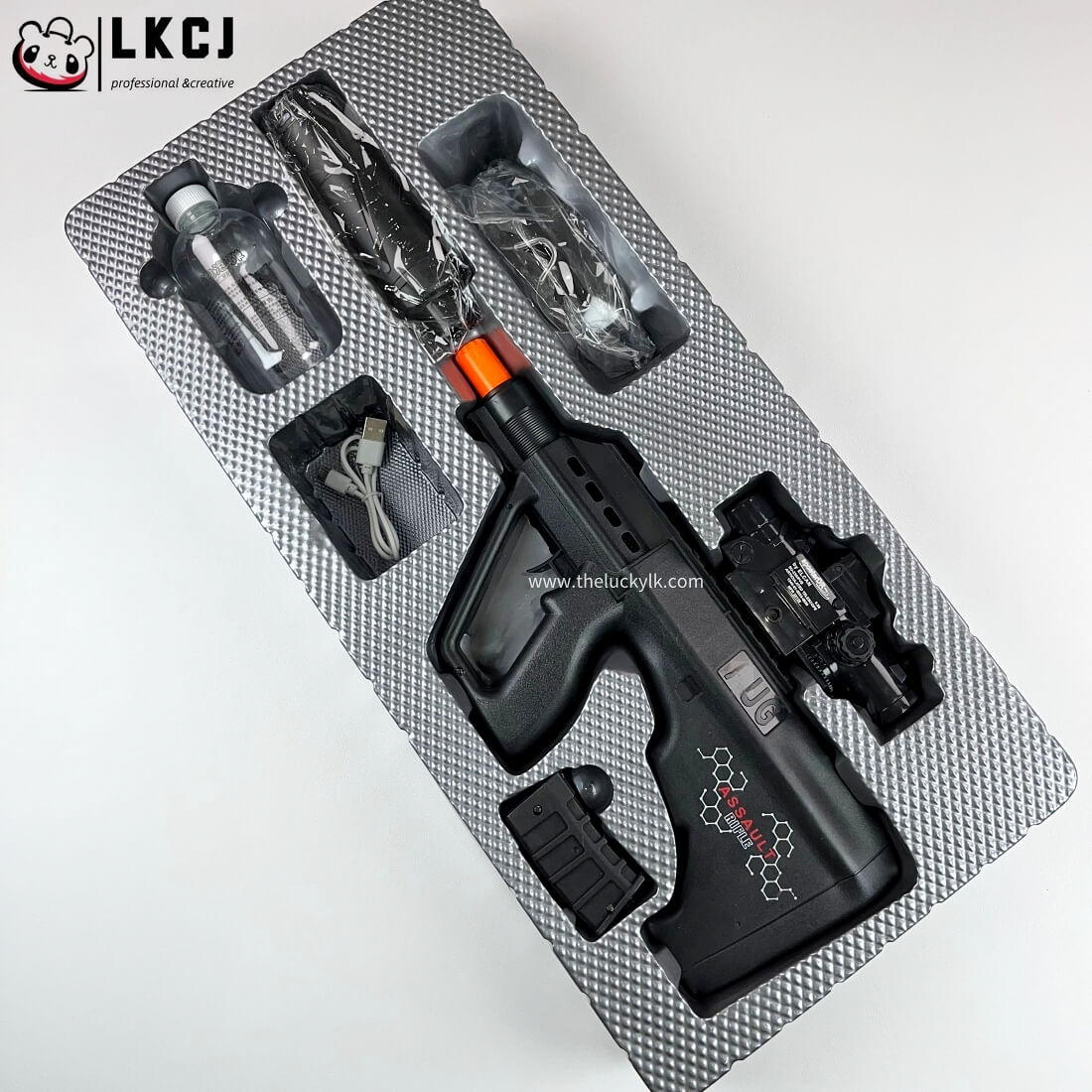 Mini Aug Gel Blaster With 7 Colors of Lighted Silencer Recommended Age Range: 10-15 Years