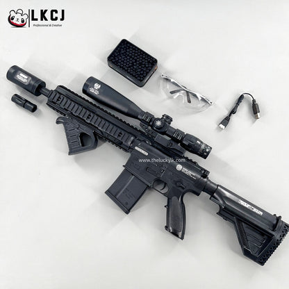 Exquisite Engraving HK417 Gel Blaster High Rate of Fire  Smooth Shooting With 7 Colors of Lighted Silencer