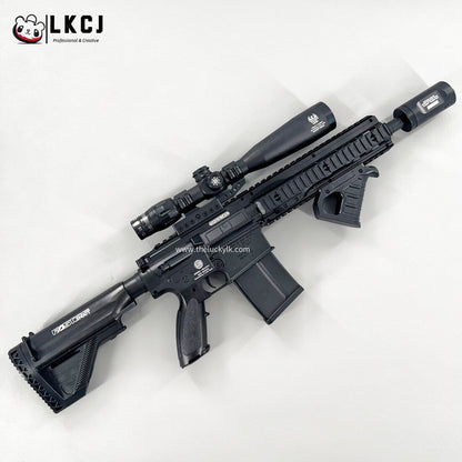 Exquisite Engraving HK417 Gel Blaster High Rate of Fire  Smooth Shooting With 7 Colors of Lighted Silencer