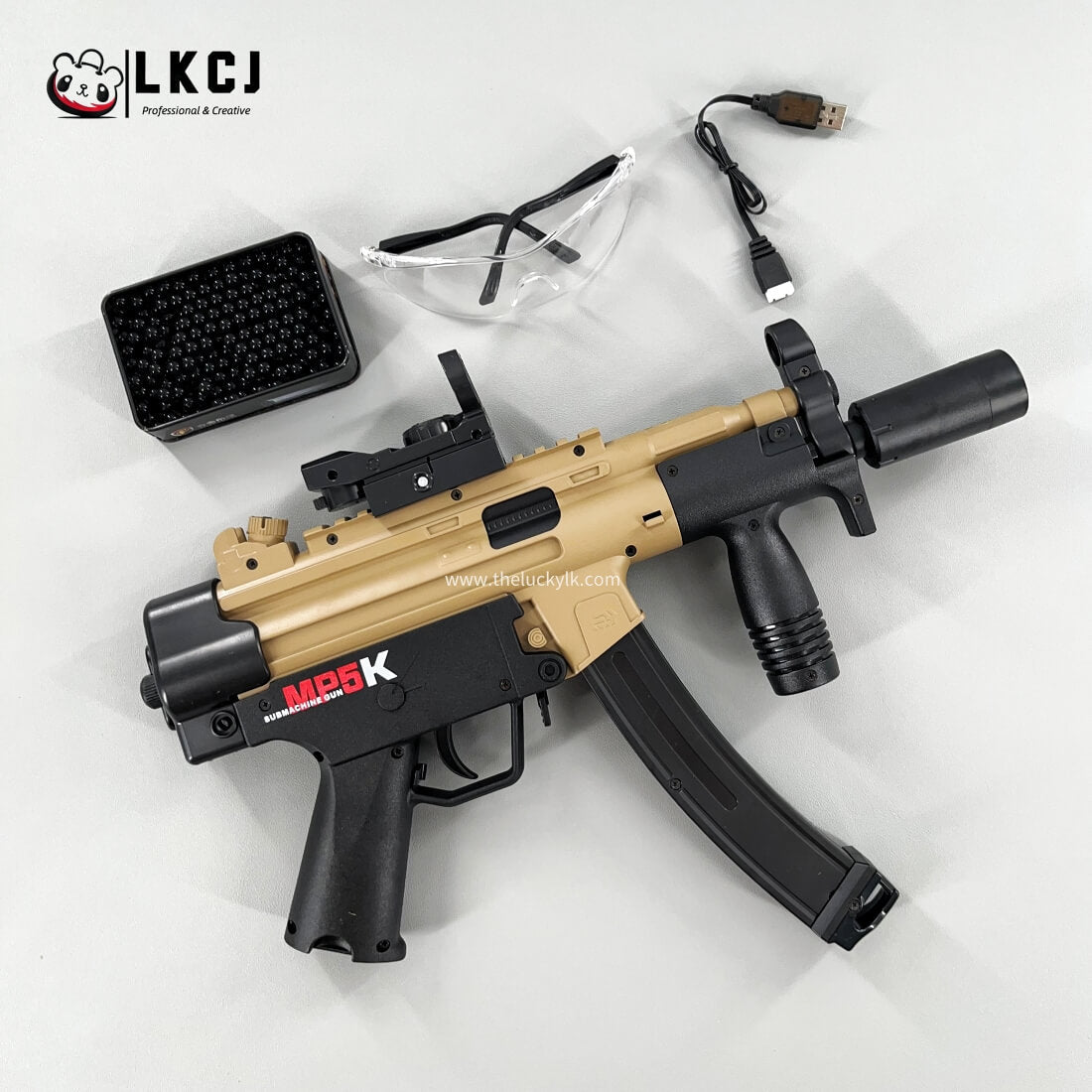 Exquisite Engraving MP5K Gel Blaster High Rate of Fire  Smooth Shooting With 7 Colors of Lighted Silencer