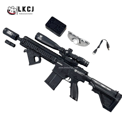 Exquisite Engraving HK417 Gel Blaster High Rate of Fire  Smooth Shooting With 7 Colors of Lighted Silencer