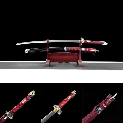 Hand Forged Japanese Samurai Katana Silver Dragon Knight High-performance Manganese Steel